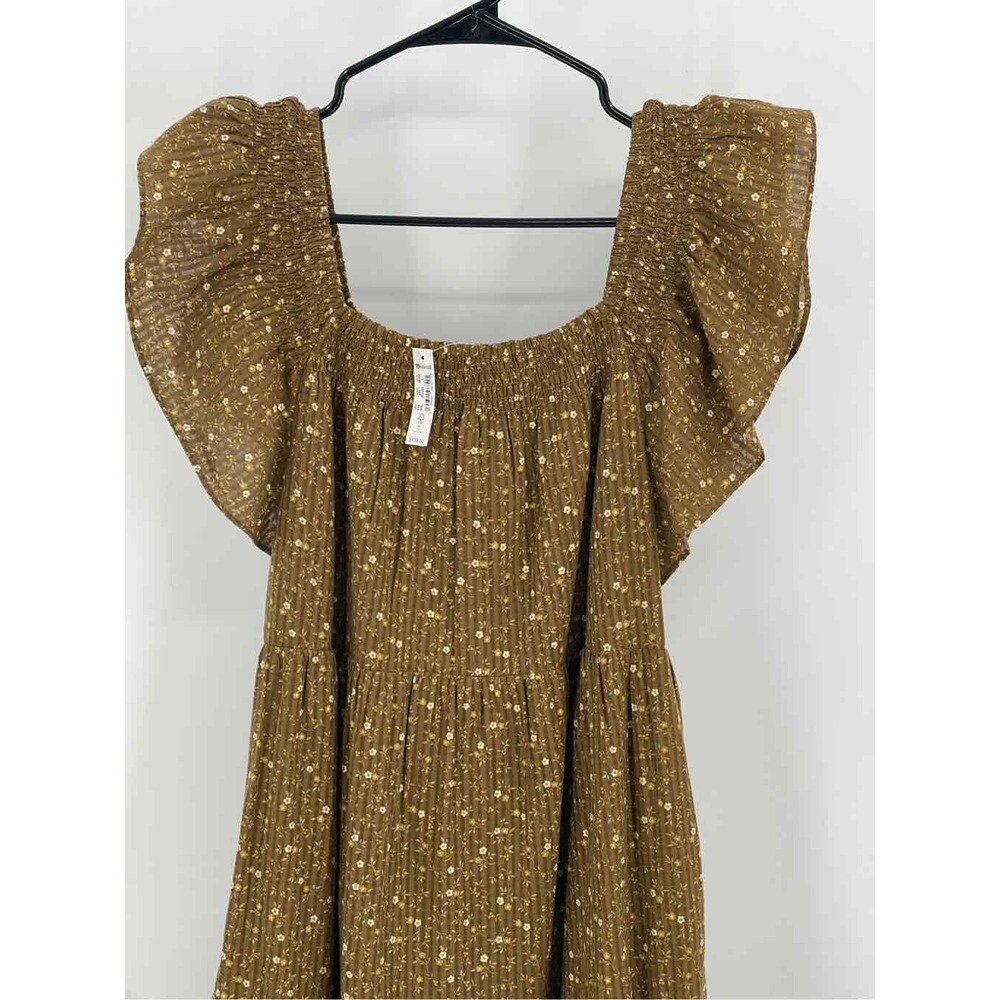 New Madewell Midi Dress Women Small Ruffle Prairie Cottagecore Brown Floral Boho - Picture 11 of 11